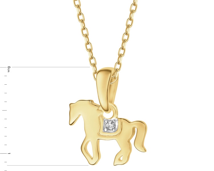 Zawieszka z żółtego złota z diamentem - koń - 0,005 ct - próba 375