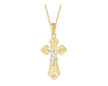 Zawieszka z żółtego złota z diamentem - krzyż - 0,004 ct - próba 585