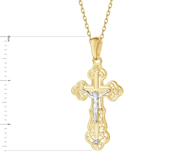 Zlatý přívěsek s diamantem - kříž - 0,004 ct - ryzost 585