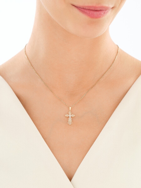 Zawieszka z żółtego złota z diamentem - krzyż - 0,004 ct - próba 585