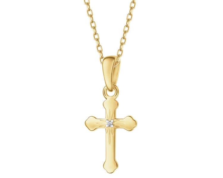 Zawieszka z żółtego złota z diamentem - krzyż - 0,003 ct - próba 585