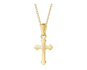 Zawieszka z żółtego złota z diamentem - krzyż - 0,003 ct - próba 585