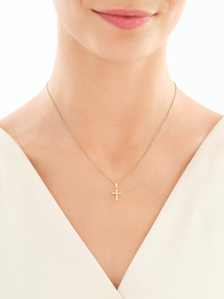 Zawieszka z żółtego złota z diamentem - krzyż - 0,003 ct - próba 585