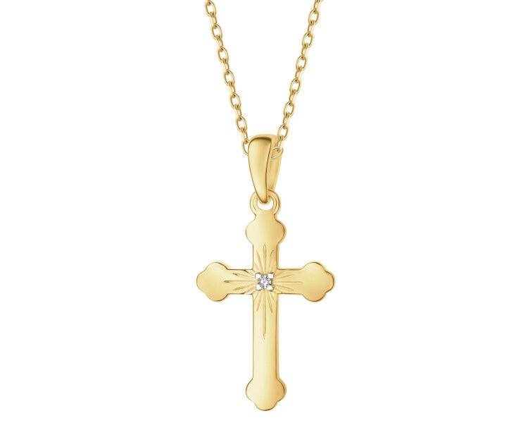 Zawieszka z żółtego złota z diamentem - krzyż - 0,005 ct - próba 585