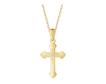 Zawieszka z żółtego złota z diamentem - krzyż - 0,005 ct - próba 585