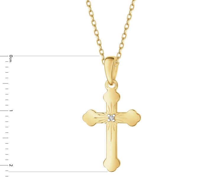 Zlatý přívěsek s diamantem - kříž - 0,005 ct - ryzost 585