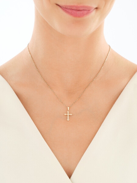 Zawieszka z żółtego złota z diamentem - krzyż - 0,005 ct - próba 585