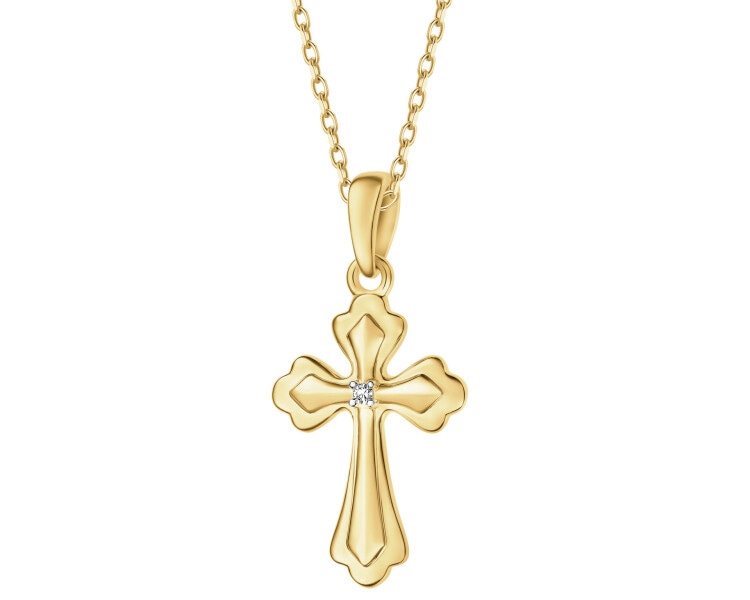 Zawieszka z żółtego złota z diamentem - krzyż - 0,005 ct - próba 585