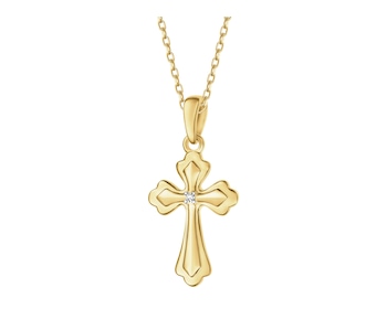 Zawieszka z żółtego złota z diamentem - krzyż - 0,005 ct - próba 585