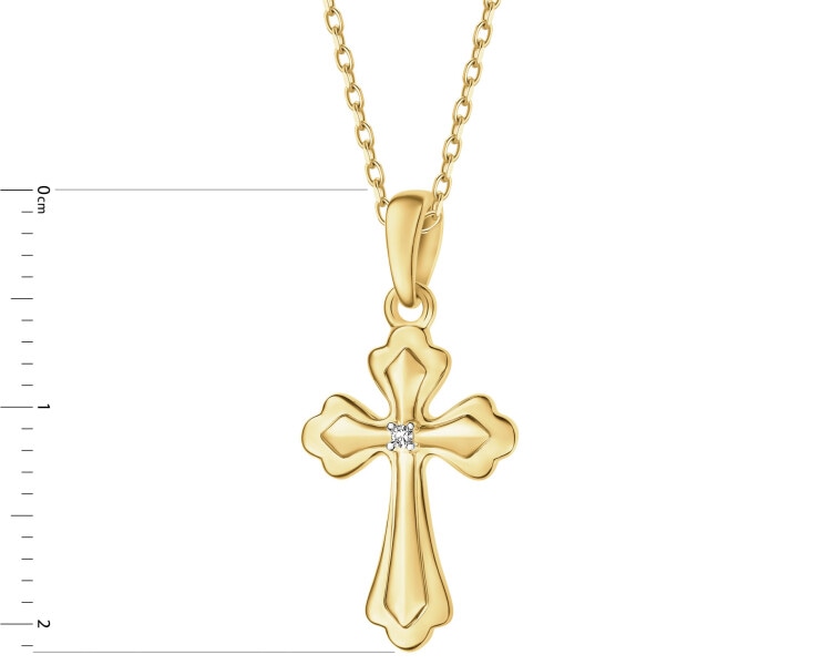 Zlatý přívěsek s diamantem - kříž - 0,005 ct - ryzost 585