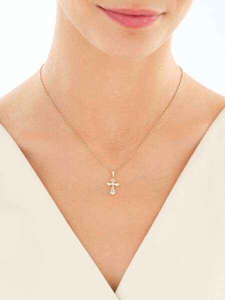 Zawieszka z żółtego złota z diamentem - krzyż - 0,005 ct - próba 585