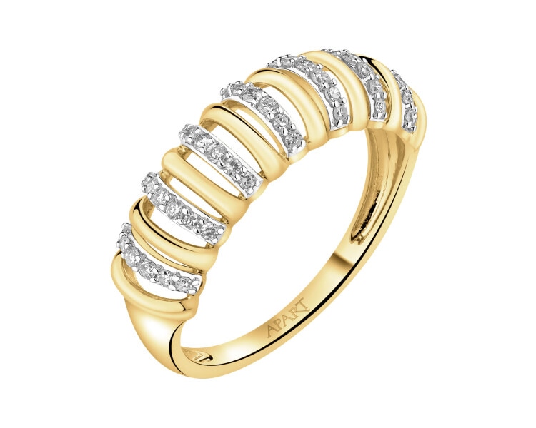 Pierścionek z żółtego złota z diamentami - 0,17 ct - próba 585