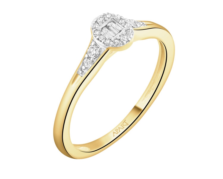 Pierścionek z żółtego złota z diamentami - 0,09 ct - próba 585