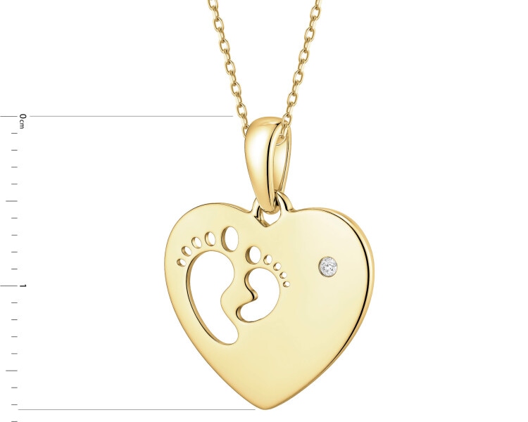 Zlatý přívěsek s diamantem – srdce, chodidla - 0,003 ct - ryzost 585