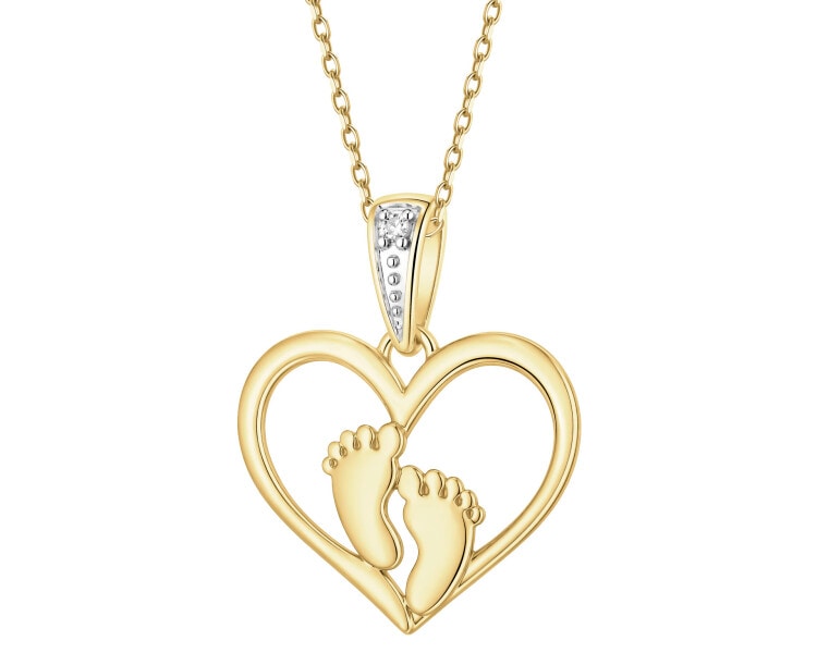 Zawieszka z żółtego złota z diamentem - serce, stópki - 0,005 ct - próba 375