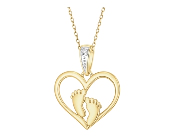 Zawieszka z żółtego złota z diamentem - serce, stópki - 0,005 ct - próba 375