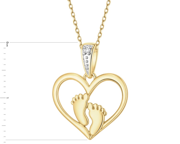 Zawieszka z żółtego złota z diamentem - serce, stópki - 0,005 ct - próba 375