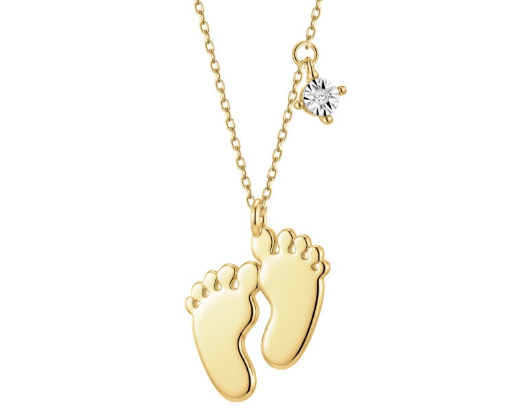 Naszyjnik z żółtego i białego złota z diamentem - stópki - 0,005 ct - próba 375
