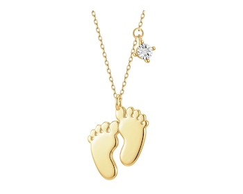 Naszyjnik z żółtego i białego złota z diamentem - stópki - 0,005 ct - próba 375