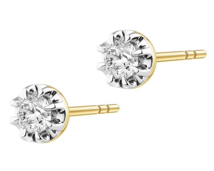 Kolczyki z żółtego złota z brylantami - 0,16 ct - próba 585