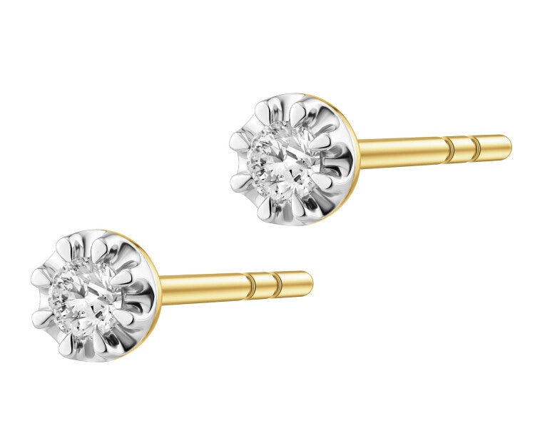 Kolczyki z żółtego złota z brylantami - 0,06 ct - próba 585