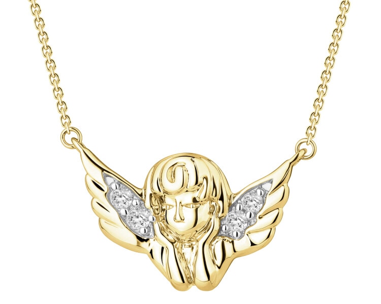 Naszyjnik z żółtego złota z diamentami - aniołek - 0,02 ct - próba 375