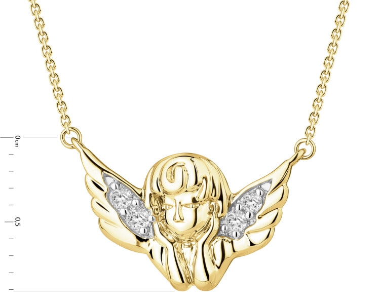 Naszyjnik z żółtego złota z diamentami - aniołek - 0,02 ct - próba 375