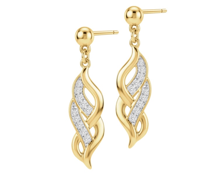 Kolczyki z żółtego złota z diamentami - 0,05 ct - próba 585