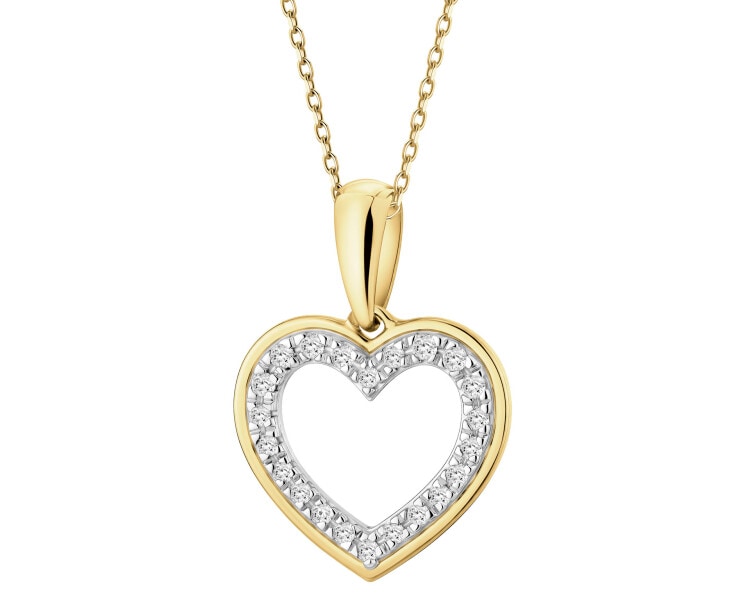 Zawieszka z żółtego złota z diamentami -  serce - 0,05 ct - próba 585