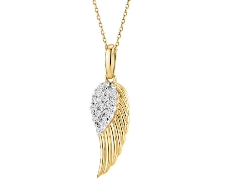 Zawieszka z żółtego złota z diamentami - skrzydło - 0,05 ct - próba 585
