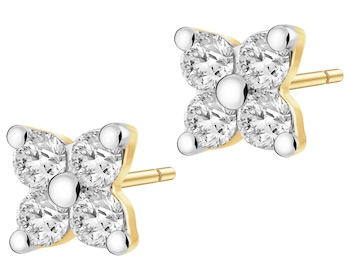 Kolczyki z żółtego złota z brylantami - kwiaty - 0,06 ct - próba 585