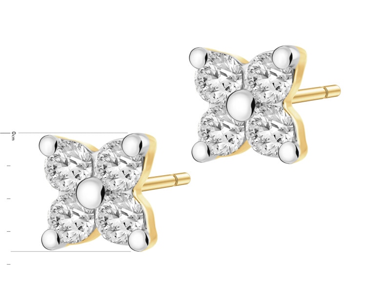Zlaté náušnice s brilianty - květy - 0,06 ct - ryzost 585