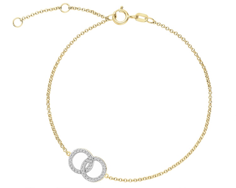 Bransoletki z żółtego złota z diamentami - koła - 0,09 ct - próba 585