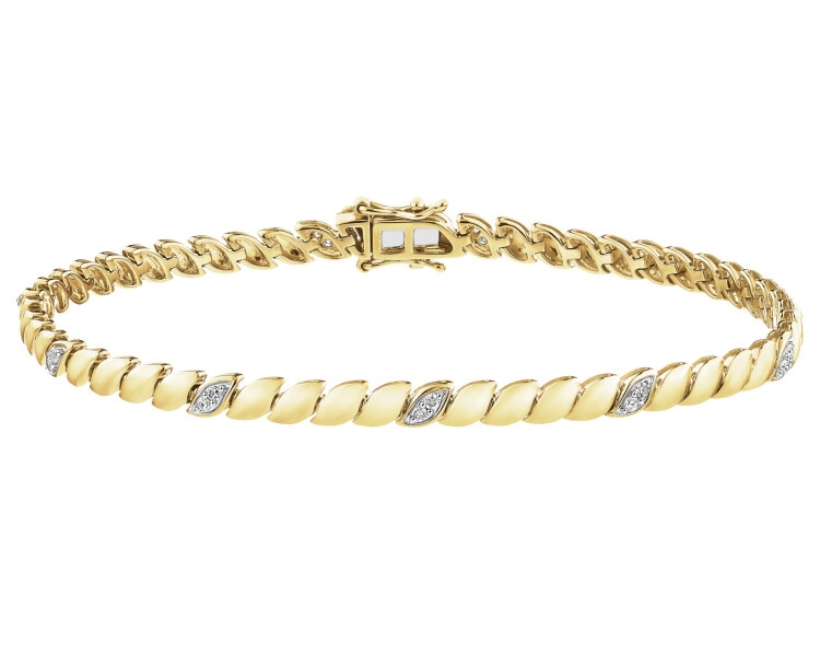 Bransoletka z żółtego złota z diamentami - 19 cm - 0,15 ct - próba 585