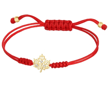 Bransoletka z elementami żółtego złota i diamentami - liść - 0,01 ct - próba 375
