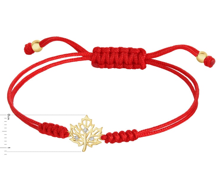 Bransoletka z elementami żółtego złota i diamentami - liść - 0,01 ct - próba 375