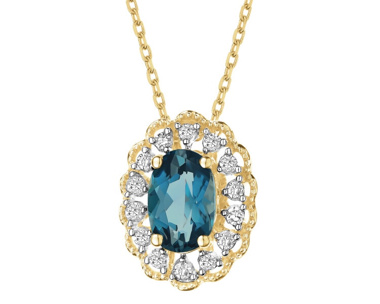 Naszyjnik z żółtego złota z diamentami i topazem London Blue - próba 585