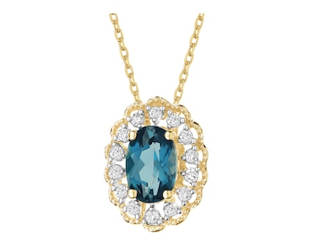 Naszyjnik z żółtego złota z diamentami i topazem London Blue - próba 585