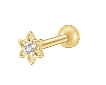 Pojedynczy złoty kolczyk z diamentem do piercingu - kwiat - 0,005 ct - próba 