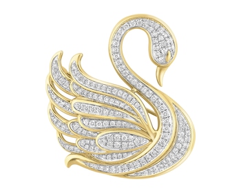 Broszka z żółtego złota z brylantami - łabędź - 0,76 ct - próba 585