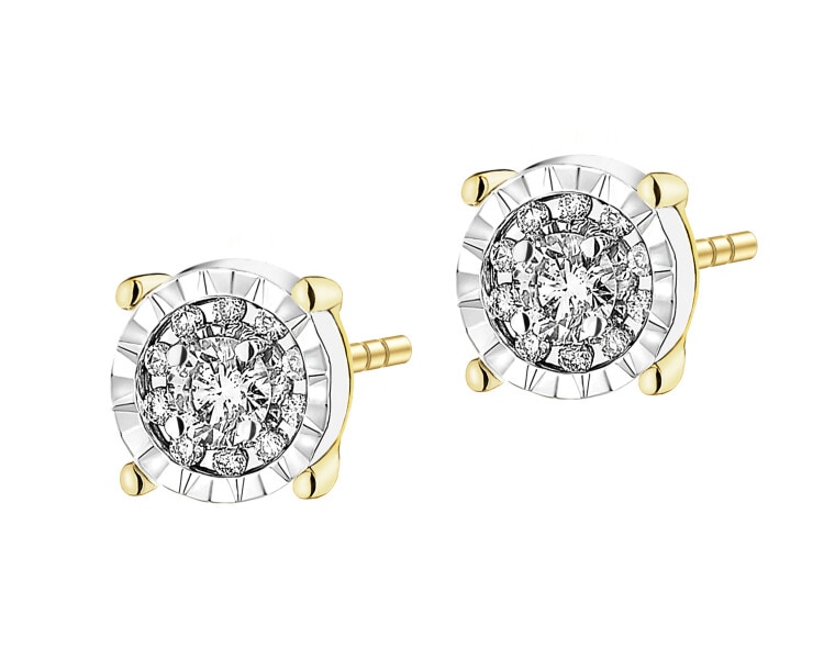 Kolczyki z żółtego i białego złota z brylantami - 0,15 ct - próba 585
