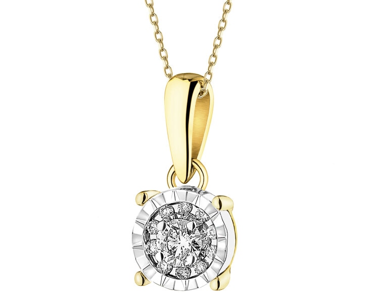 Zawieszka z żółtego i białego złota z brylantami - 0,07 ct - próba 585