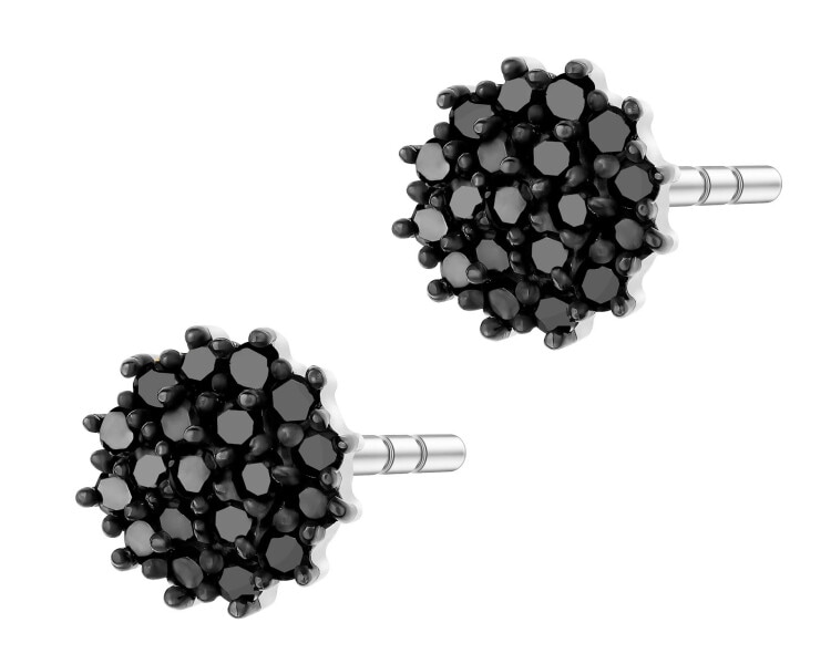 Kolczyki z białego złota z czarnymi diamentami - 0,10 ct - próba 585