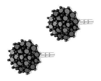 Kolczyki z białego złota z czarnymi diamentami - 0,10 ct - próba 585
