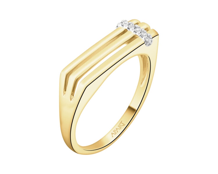 Pierścionek z żółtego złota z diamentami - 0,03 ct - próba 585