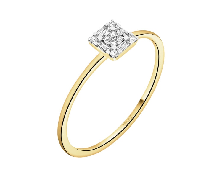 Pierścionek z żółtego złota z diamentami - 0,08 ct - próba 585