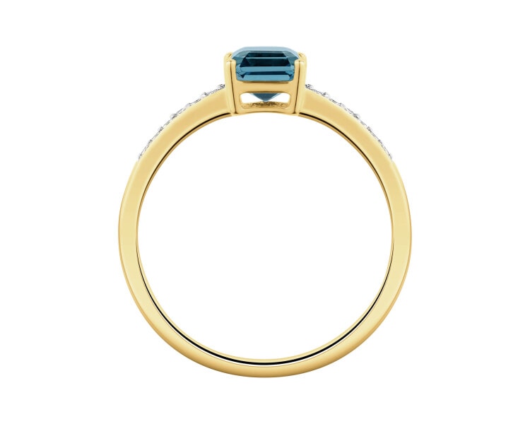 Zlatý prsten s diamanty a topazem London Blue - ryzost 585