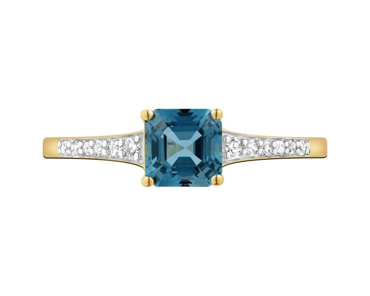 Zlatý prsten s diamanty a topazem London Blue - ryzost 585