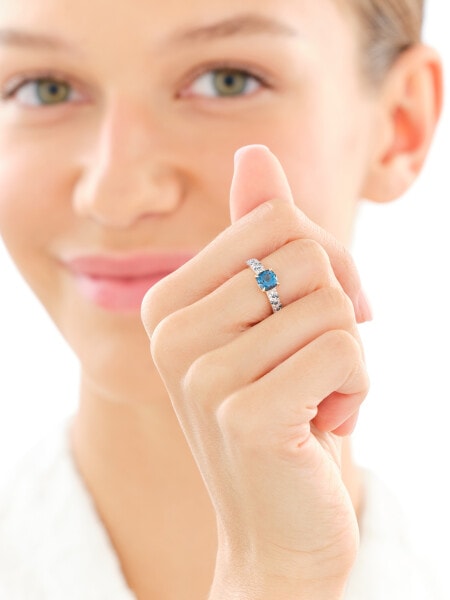 Pierścionek z żółtego złota z diamentami i topazami London Blue - próba 585