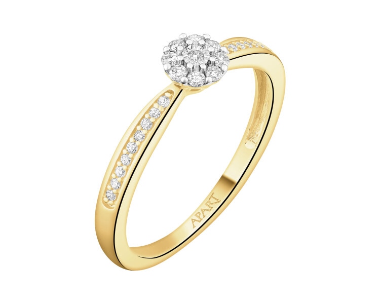 Pierścionek z żółtego i białego złota z diamentami - 0,13 ct - próba 585